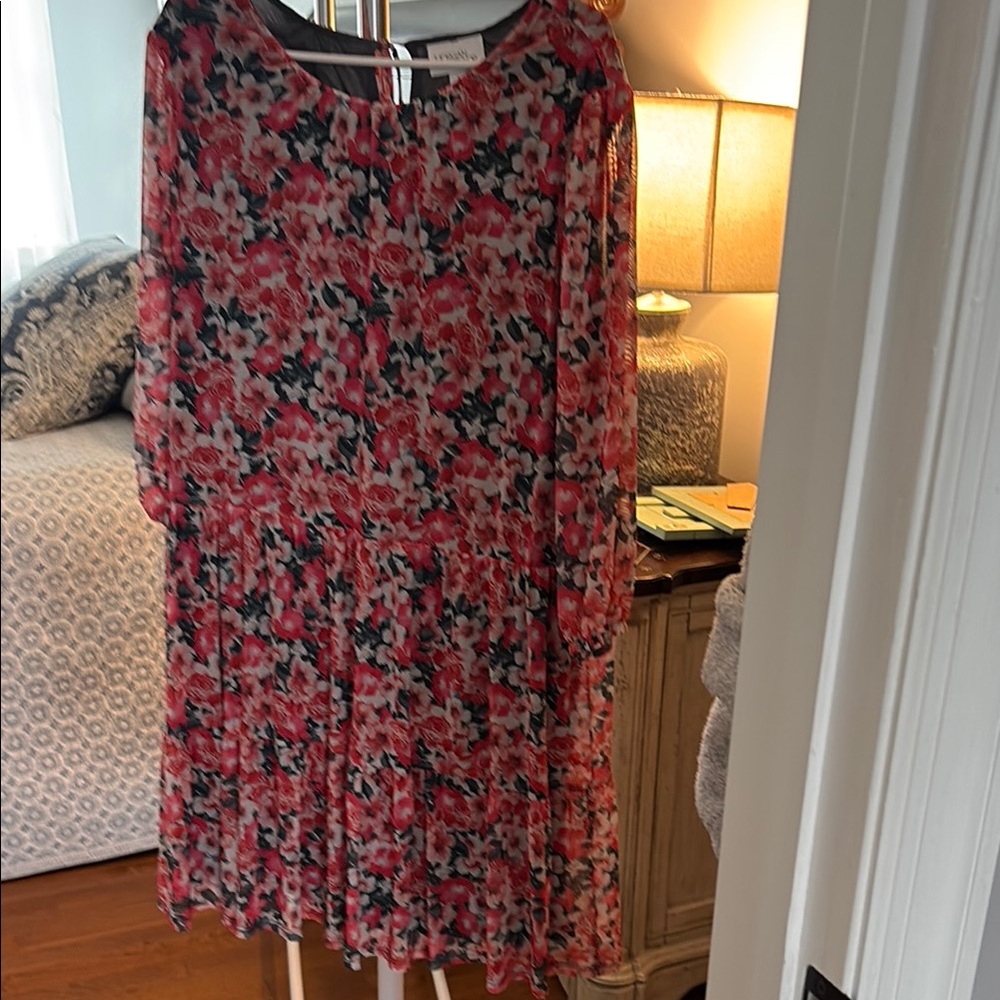 Unknown Brand Pink Floral Chiffon Tiered Dress
